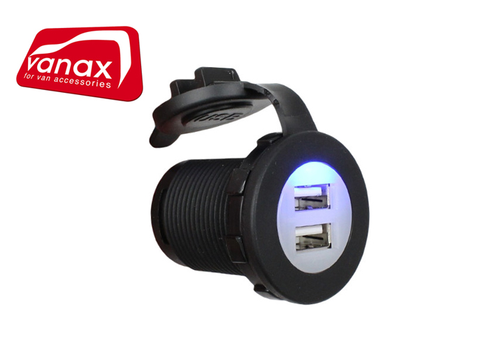 (image for) Panel Mount Twin USB Power Socket - 12V/24V (5V, 2.1A)