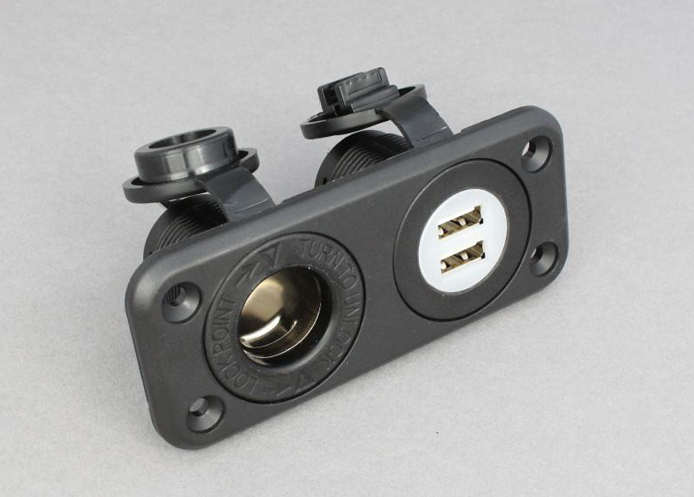 (image for) 12V/24V Dual Recessed Power Socket Twin USB (5V 2.1A) & Cigar