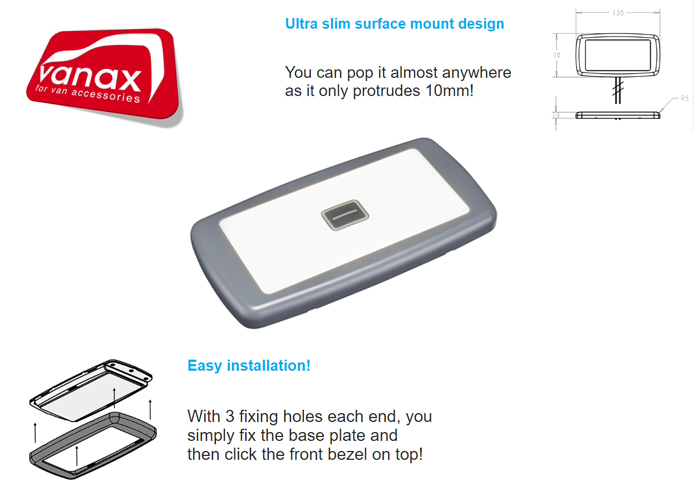 (image for) 135mm Slim Surface Mount LED interior light (switched)