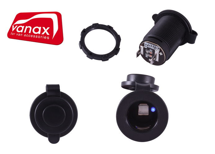 (image for) Panel Mount Cigar Lighter Power Socket Blue LED - 12/24V 20A Max